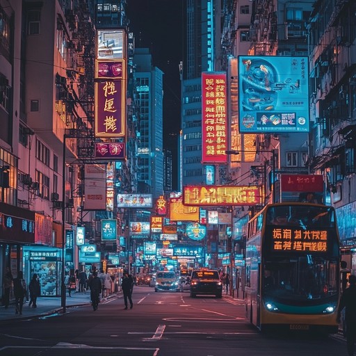 A lively instrumental blending upbeat synth melodies with pulsing basslines, painting a sonic picture of playful exploration through a city glowing with neon lights.