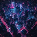 relax in a futuristic neon lit urban landscape