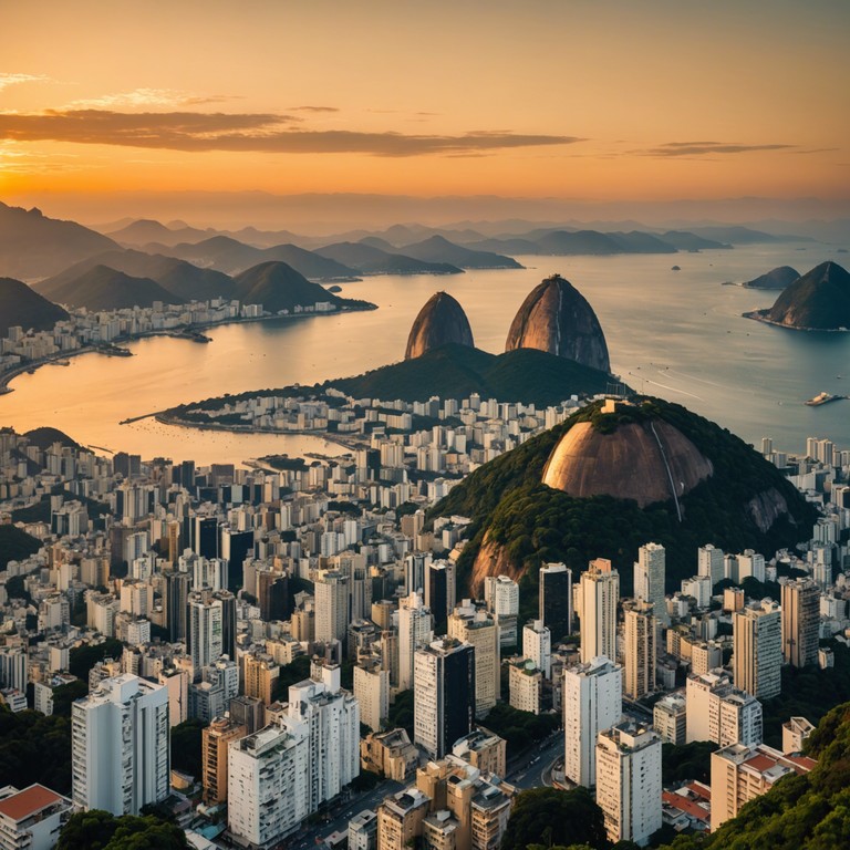 A heartwarming samba piece that captures the essence of a rio de janeiro sunset, with gentle melodies that dance like the last rays of sunlight reflecting off the vibrant cityscape. The music slowly builds a feeling of joy and nostalgia, perfect for a relaxing evening or a joyful celebration