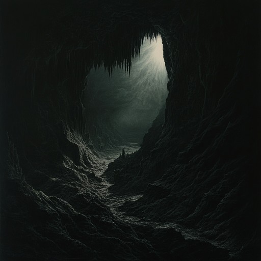 An instrumental ominous ambient track that captures the haunting atmosphere of deep, hollow caves. The composition features eerie echoes, distant dripping water, and resonant low frequency drones that create a sense of isolation and unease. Perfect for setting a mysterious and suspenseful mood.