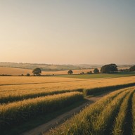 soft guitar melody underscores a peaceful rural evening