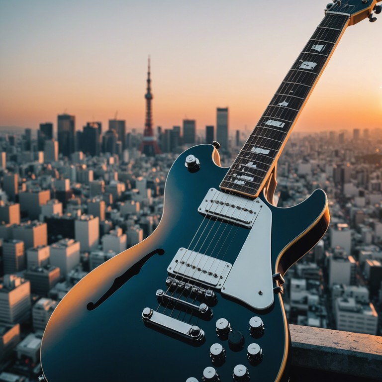 An electric mix where guitars clash with traditional sounds invoking the essence of ancient and future tokyo in a heroic light. Ideal for underscoring high stakes confrontation or momentous scenes in animation.