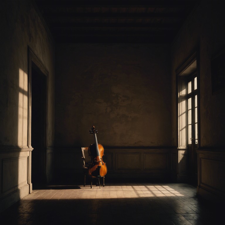 A chilling masterpiece featuring a single violin that plays haunting melodies under the backdrop of a full moon, creating an eerie atmosphere that blends fear with classical beauty. The piece evokes a sense of creeping dread as the violin's piercing tone cuts through the silence of an ancient, shadow filled hall.