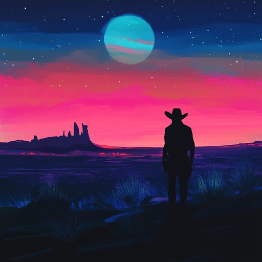 A fusion of traditional country melodies with modern electronic elements, creating a cinematic journey through a futuristic wild west.