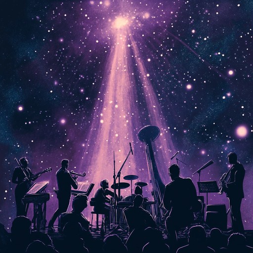 Join the cosmic rhythm extravaganza that blends energetic big band swing with otherworldly, futuristic undertones, perfect for a joyful, space themed dance party