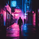 a tranquil journey through nostalgic neon lit cityscapes