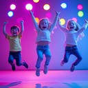 an energetic funk track inspiring kids to dance and play