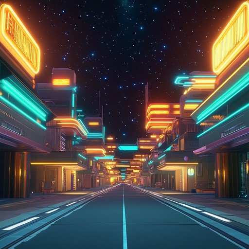 A tranquil journey through silent cyberpunk streets, where soft synths and subtle beats paint a peaceful nocturnal soundscape amidst towering neon structures.