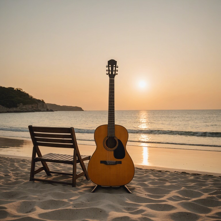 Imagine the peaceful vibe as the sun sets, casting golden hues across a serene beach while soft, rhythmic rumba beats play in the background, creating an atmosphere of relaxation and calm. A gentle melody woven by the soothing sounds of the classical guitar captures the essence of a perfect evening unwind.