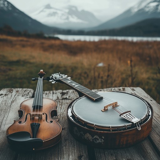 An energetic composition where banjo and fiddle strings dance with vigor, capturing the majestic spirit of the mountains, encouraging perseverance and empowerment with every note