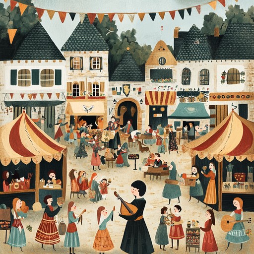 An instrumental piece showcasing a spirited lute performance that embodies the excitement and camaraderie of a medieval village fair. The melody is lively and infectious, inviting listeners to imagine dancers twirling and merchants calling out their wares. The song paints a vivid picture of community celebration in times of old.