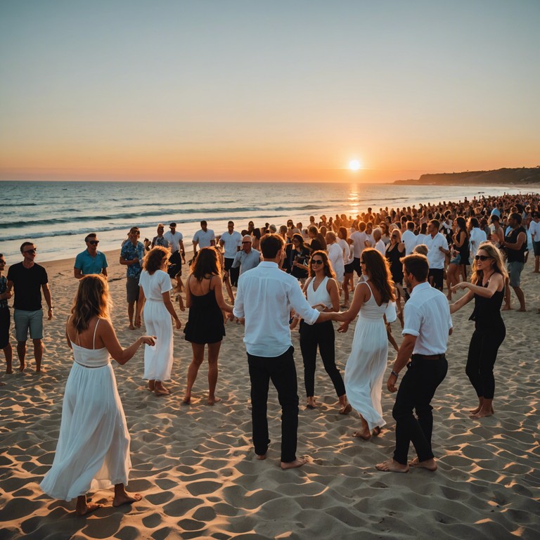 A melody that dances through the air at a lively beach party, where every beat of the synthesizer adds to the warmth of the sun and the joy of the crowd.