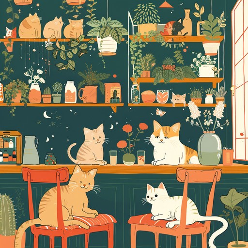 Lively anime instrumental portraying the playful and magical atmosphere of a whimsical cat cafe. Ideal for adding a cheerful and enchanting touch to any setting, filled with light hearted adventures and feline charm.