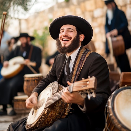 A spirited klezmer piece bursting with traditional jewish melodies and vibrant rhythms, designed to evoke imagery of joyful celebrations and community gatherings. The tune captures the essence of jewish cultural festivity with energetic clarinet solos, rhythmic accordion, and upbeat percussion, making it perfect for both dancing and listening.