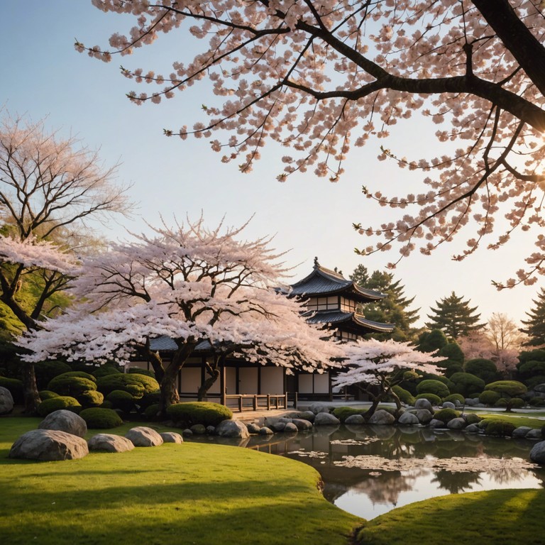 Envision a serene instrumental, surrounded by the ethereal beauty of japanese gardens during sakura season. Each note on the koto echoes softly, intertwining with ambient synthesizers to create an enveloping atmosphere of reflective, dream like quality. It's music for the soul, to evoke memories of places visited in dreams or perhaps in a distant past