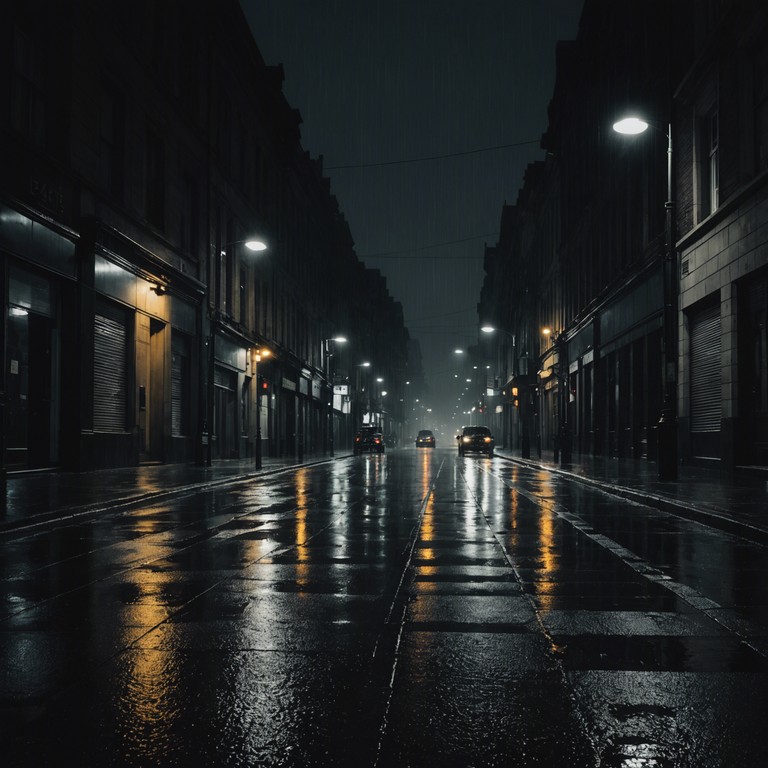 Imagine a scene set on a rainy midnight, where soft, low drums mimic the rumble of distant thunder, threaded with occasional flashes of piano notes that pierce the constant drizzle like fleeting streetlights. The soundscape is both haunting and soothing, embedding the listener in a landscape where the night whispers secrets with every raindrop.