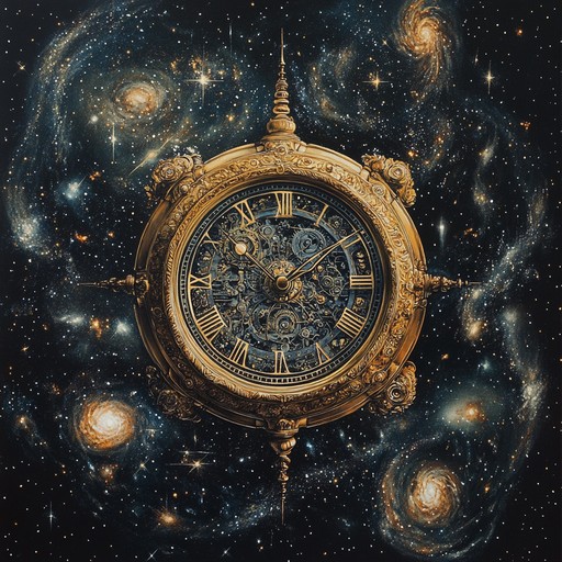 An instrumental piece combining steampunk mechanical noises with futuristic space ambient sounds, producing a surreal and hypnotic rhythm that transports listeners to an alternate universe where clockwork machines float in the cosmos.