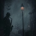 emotive saxophone notes unfolding in rainy, charming ambiance.