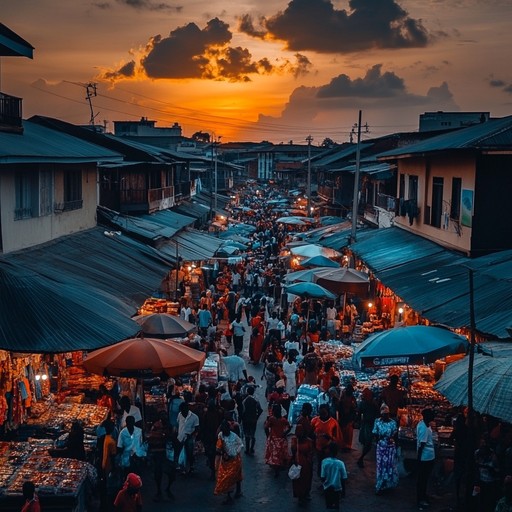 Imagine the vibrant atmosphere of lagos as the sun sets, casting an orange glow over the city. The music captures the essence of this moment with rich afrobeat rhythms that inspire a sense of community and celebration during twilight. This track aims to transport listeners to the bustling streets of lagos, filled with the intoxicating energy of nightlife starting to come alive.