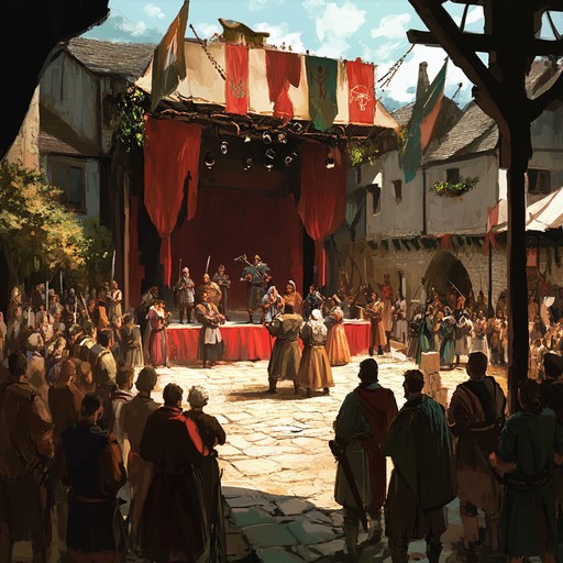 A sprightly piece capturing the essence of medieval festivity, characterized by lively melodies and rhythmic dance patterns performed by a troubadour. Perfect for creating a jubilant and entertaining atmosphere reminiscent of ancient feasts and celebrations