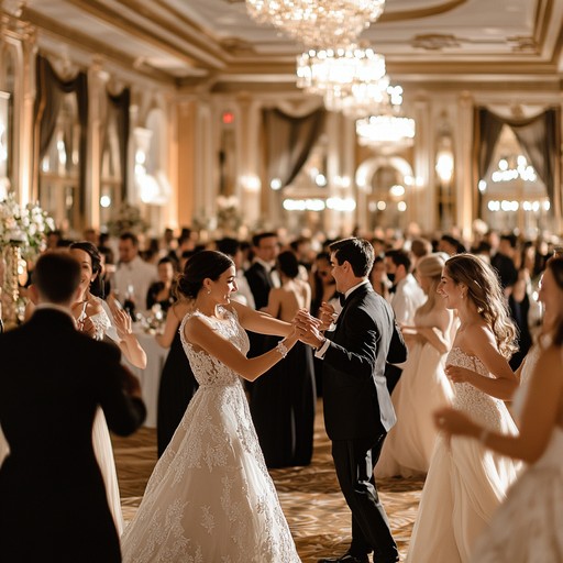 An exuberant baroque composition featuring intricate harpsichord melodies, lively string arrangements, and dynamic rhythm shifts, evoking the spirit of a grand celebration in a regal ballroom filled with dancers