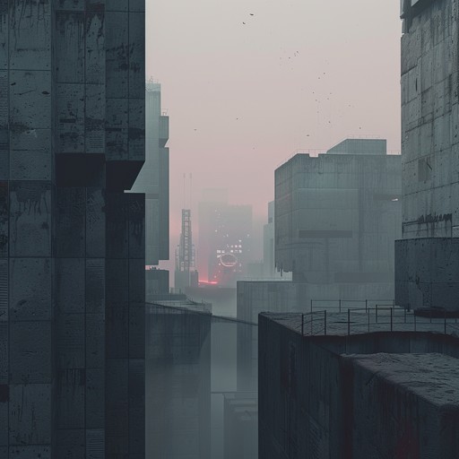 A dark instrumental composition characterized by gritty, distorted synths, and heavy industrial beats, creating an aggressive yet slow paced downtempo rhythm that evokes an urban nighttime landscape.