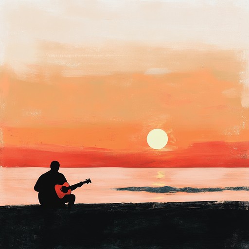 An intimate acoustic guitar piece capturing a serene sunset, blending gentle strums with subtle harmonics to evoke nostalgia and tenderness, perfect for quiet moments.