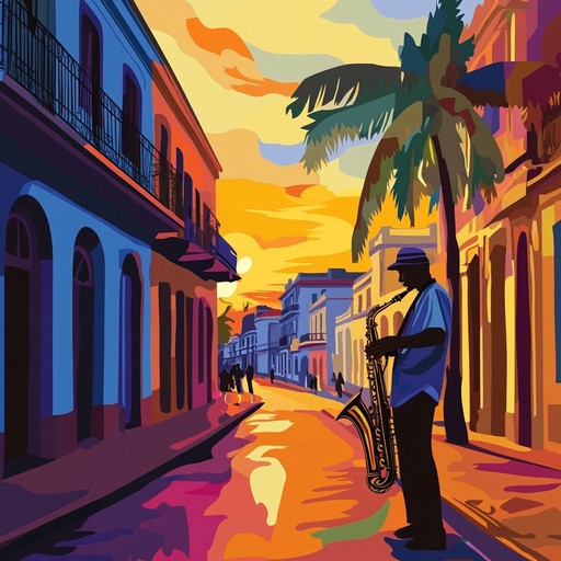 An instrumental latin jazz track that blends groovy afro cuban percussion with smooth saxophone melodies, evoking festive havana evenings at sunset.