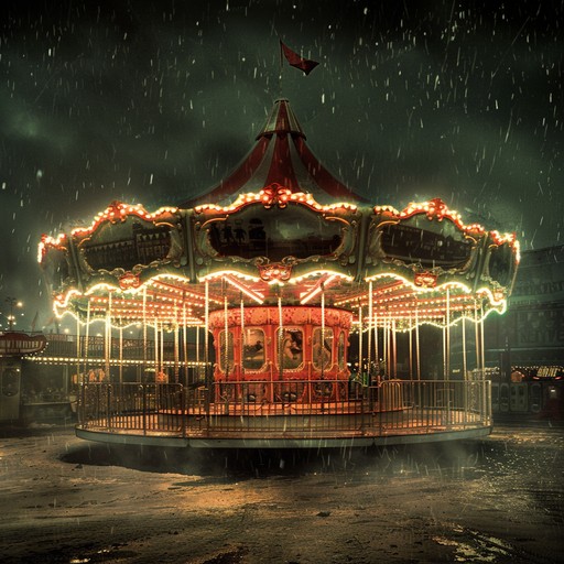 The eerie melody of a detuned music box echoes through the night, accompanied by the creaking and groaning of old, rusted metal. Dissonant harmonies and unexpected sound effects create a sense of unease, as if the carnival ride has taken on a sinister life of its own. The occasional laughter of ghostly children and the distant screams of forgotten souls punctuate the atmosphere, making the listener feel as though they've stumbled into a nightmare realm where the carnival never ends and the merry-go-round spins eternally.