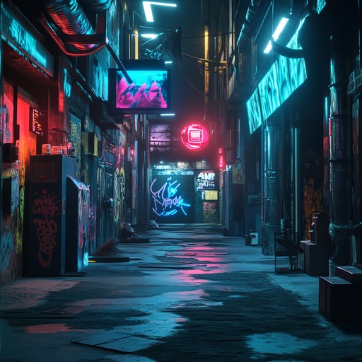 A high energy track with grinding synths and pounding beats. Capture the frantic, heart pounding tension of an escape through cyberpunk cityscapes.