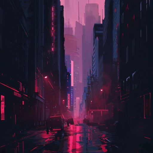 A gloomy soundscape filled with distorted static, ominous drones, and gritty electronic textures. The composition evokes a post apocalyptic, cyberpunk world where technology and decay merge, creating an unrelenting and immersive atmosphere. The slow, suspenseful build up and eerie undertones keep listeners on edge, capturing the dissonance between man and machine.