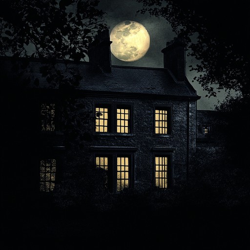 A haunting composition that uses the eerie, persistent tone of an ancient pipe organ, simulating the creeping shadows of an old, venerable mansion filled with secrets. The melody is slow and deliberate, swelling at moments to emphasize the feeling of something sinister lurking just out of sight, accompanied by faint whispering sounds that enhance the ghostly atmosphere.