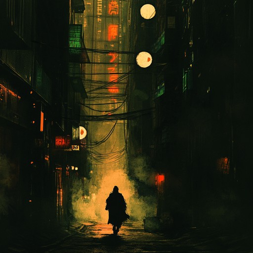 Imagine wandering through empty city streets at night, the distant hum of neon lights flickering overhead. A melancholic ambience fills the air as deep, brooding electronic beats pulse in the background, mirroring the isolation and desolation of the urban environment.