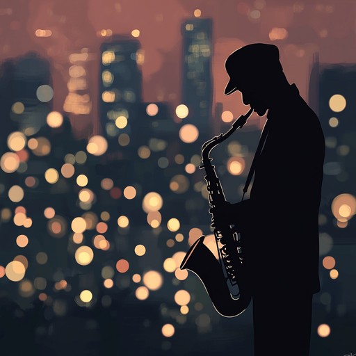 As the sun sets, a smooth saxophone line seeps through the quiet town, echoing the slow transition from dusk to night. The music carries a gentleness that caresses the soul, reminiscent of a soft whispering breeze under a dimming sky.