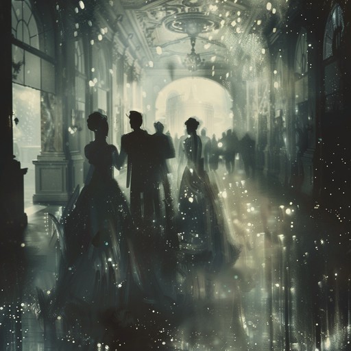 Imagine a grand, abandoned ballroom where spectral figures dance eternally. Glitter falls like dust through beams of moonlight, illuminating ghostly dancers as they move in eerie grace. The atmosphere is thick with a sense of timeless foreboding, wrapped in a creepy yet oddly glamorous allure. The music driving this phantasmal waltz is both haunting and beautiful, heightening the contrast between the seen and unseen.