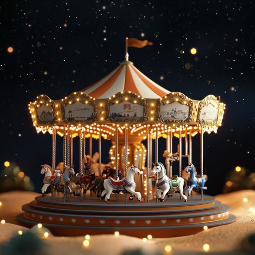 An enchanting instrumental piece blending electronic tones with toy instrument sounds, capturing the magical atmosphere of a vintage carousel spinning under starry skies.