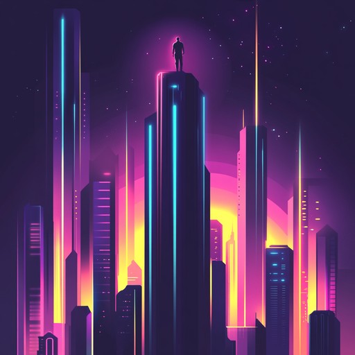 An instrumental epic synthwave composition that takes the listener on a journey through a neon lit cybernetic metropolis, blending nostalgic 80s synths with modern cinematic elements to create a sense of awe and adventure.