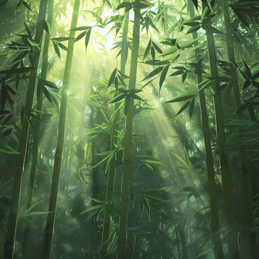 A delicate interplay of bamboo chimes and celestial drones creates an ethereal atmosphere, manifesting a relaxing realm amidst an unusual sonic landscape. The music carries listeners to a tranquil and surreal bamboo forest, whispering serenity with every resonant note.