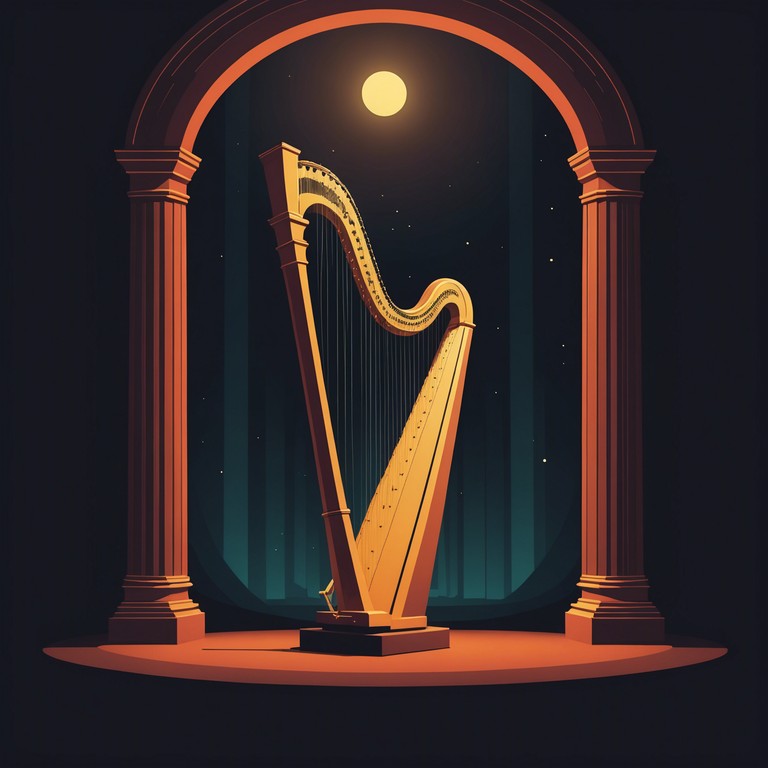 In a darkened auditorium, soft whispers of a harp reverberate passionately under dim, focused lights. With each pluck, the tone becomes a narrative of its own, elegant yet laden with a poignant melancholy. This piece evokes the feeling of attending an intimate play where the music itself narrates the unspoken words of the actors.