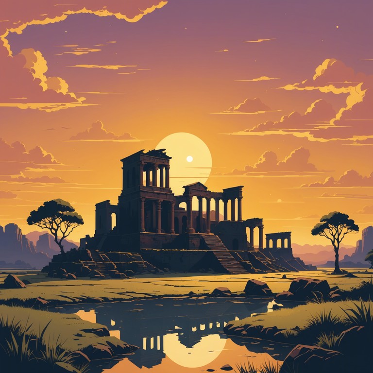 This composition evokes a journey through ancient landscapes, where gentle yet powerful strings tell stories of forgotten civilizations and eternal beauty. The orchestration builds a soundscape that is both majestic and introspective, guiding the listener through scenic vistas and mythical realms, with each note painting a stroke of awe and history.