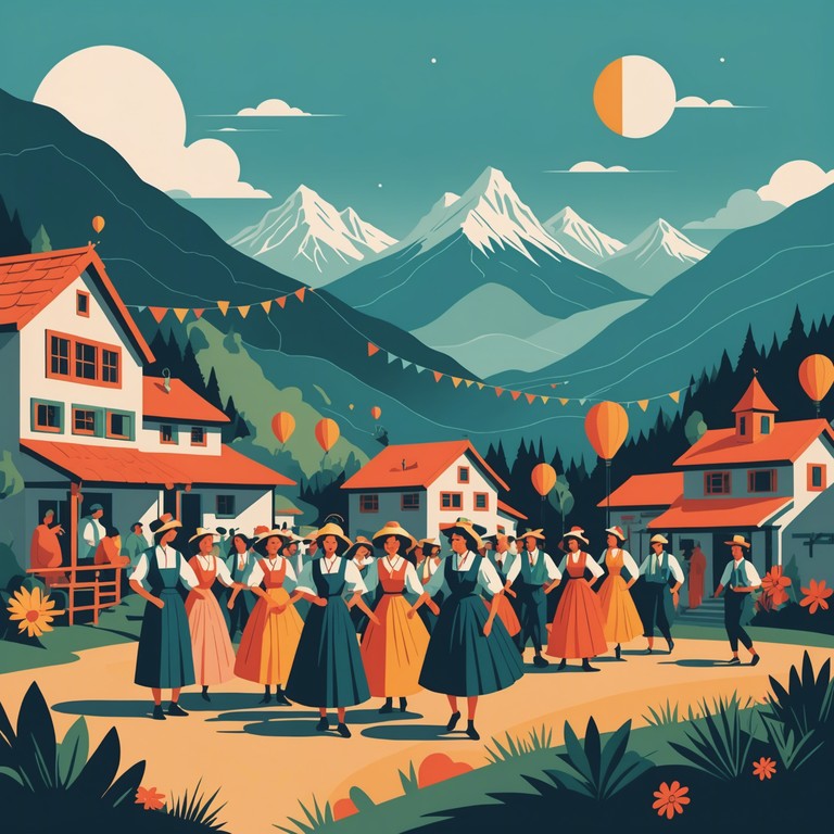 Imagine an exhilarating journey across high, snowy mountains with a lively, energetic polka providing the soundtrack. This track captures the spirit of a festive dance nestled in the alps, combining traditional melodies with spirited rhythms that echo the vibrant festivities of the region.