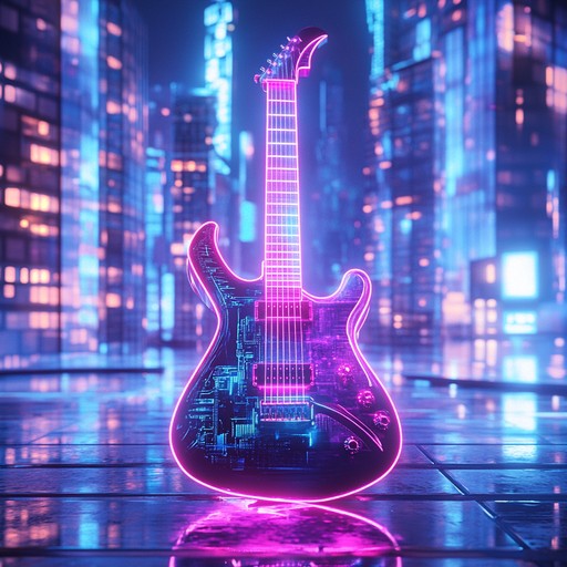 A blend of traditional blues guitar riffs interlaced with futuristic, cosmic synth layers and dynamic rhythms that transport the listener to a neon lit metropolis of the future