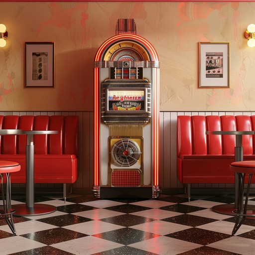 Step into a classic 1950s american diner, complete with checkered floors, vinyl booths, and a shiny jukebox playing this lively instrumental tune. The bright, upbeat melody is carried by a honky-tonk piano, accompanied by a swinging double bass, a steady drum beat, and occasional brass accents from a saxophone. The song evokes images of poodle skirts, leather jackets, and slicked-back hair as couples dance and twirl to the rhythm. This feel-good, toe-tapping number is perfect for a nostalgic trip down memory lane or to set a fun, retro ambiance.