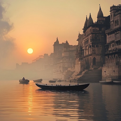 An instrumental composition that paints the serene atmosphere of sunrise over varanasi, using traditional hindustani instruments to create a soothing and reflective soundscape.