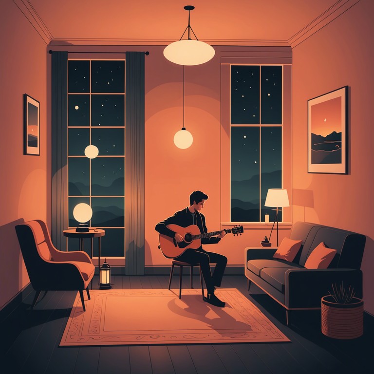 An acoustic guitar gently creates reflective melodies under a starry night sky, embodying the solitude and peace of late hours. A sonic exploration that invites deep introspection and calm.