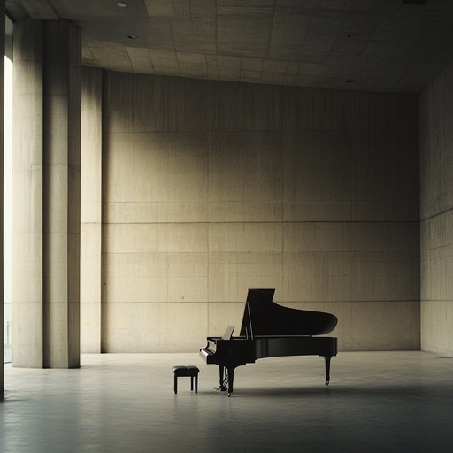 An evocative composition that uses sparse piano notes and ambient textures to convey a profound sense of isolation and introspection in a vast, empty space.