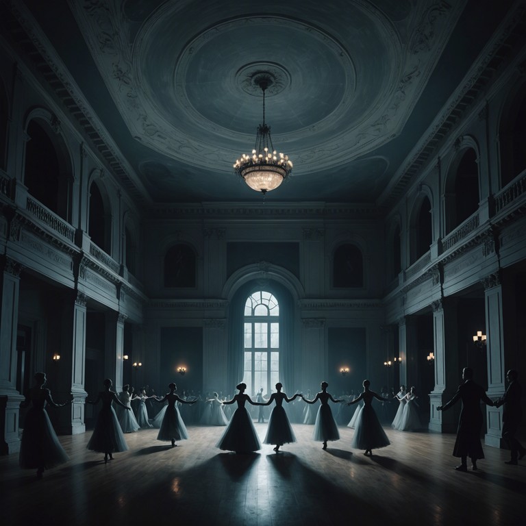 Scenes depict a grand yet ghostly ballroom dance with spectral figures twirling to a clarinet's swing, capturing a moment both timeless and spooky