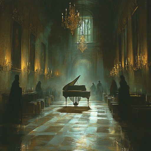 A haunting instrumental piece featuring the harpsichord, evoking the eerie atmosphere of an old baroque manor shrouded in mystery, where ghostly melodies resonate through candlelit halls.