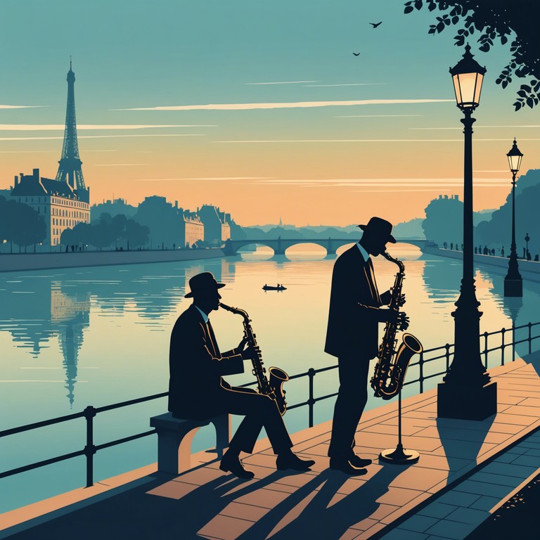 Picture a serene night in paris, where the sultry tones of a solo saxophone echo against the backdrop of gentle whispers of lovers near the seine. The music embodies the essence of romance and intimacy, carrying with it a sense of longing and passion specific to parisian nights. The piece should capture the subtle dynamics of romance evolving against the historic city's enchanting backdrop.