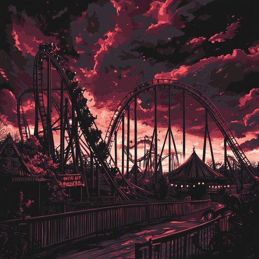 A deathcore composition that merges vicious riffs with playful sounds reminiscent of a twisted carnival. The music flows from heavy breakdowns to light hearted sections, creating a chaotic yet fun atmosphere.